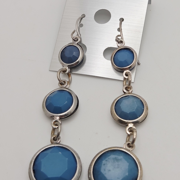 Chic Blue Stone and Silver Drop Earrings - Picture 4 of 4